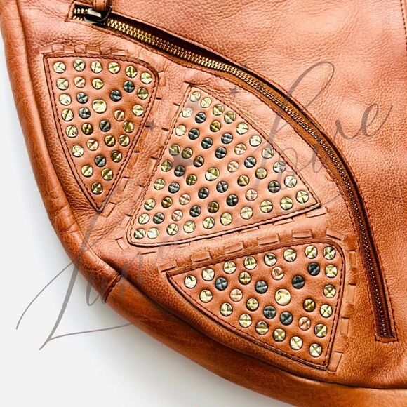 FREE PEOPLE West Side Studded Sling / Shoulder Bag In Cognac NWT - Picture 5 of 14